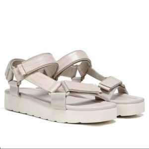 Vince Gray Leather Carver Platform Velcro Strap Sandals